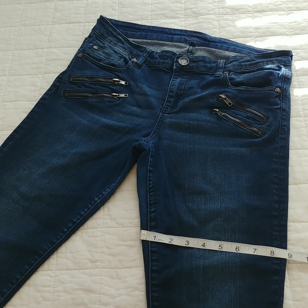 Kut f.t. Kloth diagonal zipper detail stretchy dark wash skinny jeans size 8